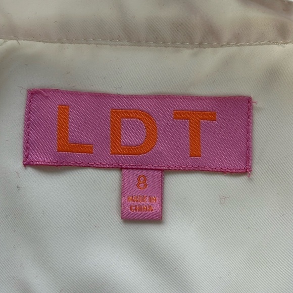 LDT Francesca Dress Ruffles Long Sleeve High Tie Collar Pockets Shift Ivory 8 - Picture 7 of 10